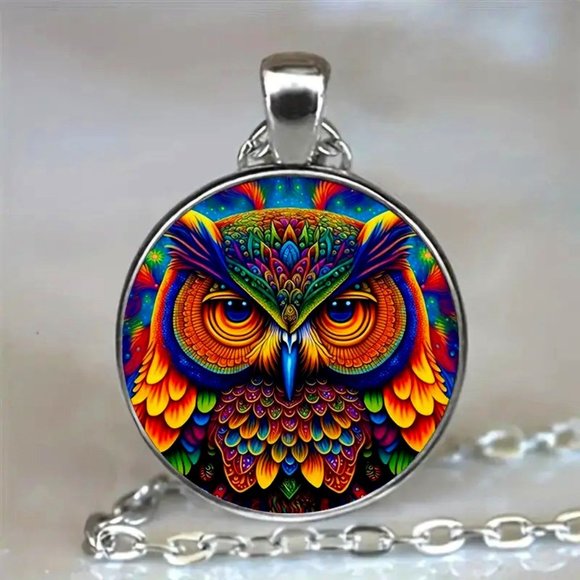 Independent Jewelry - SALE! COLORFUL OWL Glass Cabochon Pendant Necklace